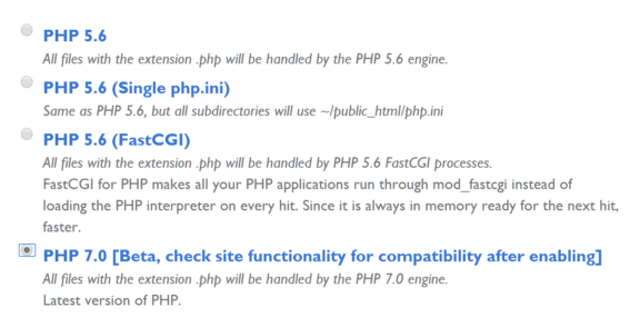 php version selection